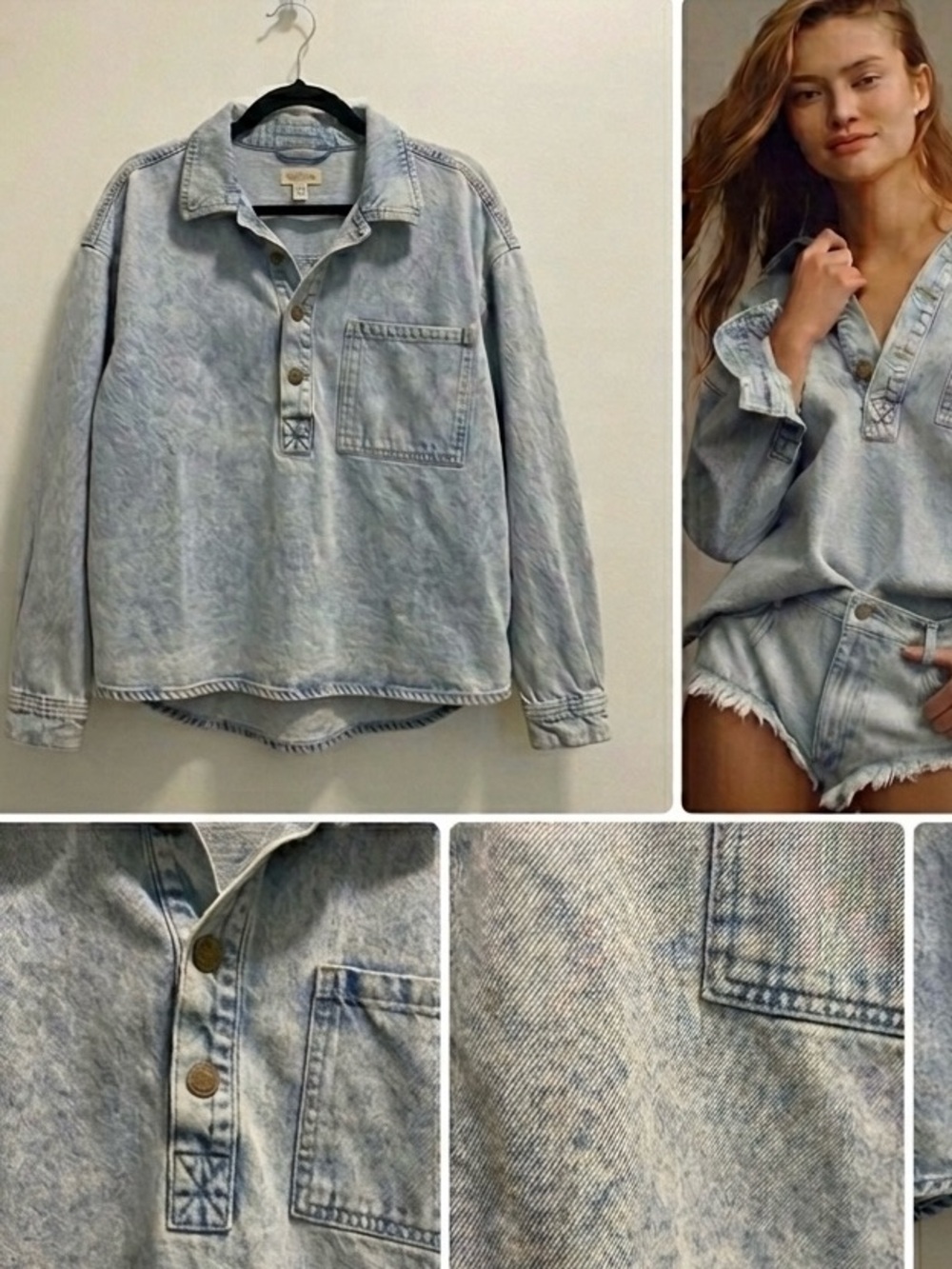 Pilcro Denim Jean  V Neck Button Top  Blue Jacket